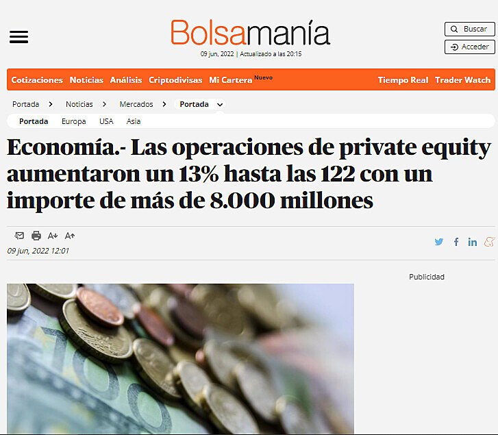 Economa.- Las operaciones de private equity aumentaron un 13% hasta las 122 con un importe de ms de 8.000 millones